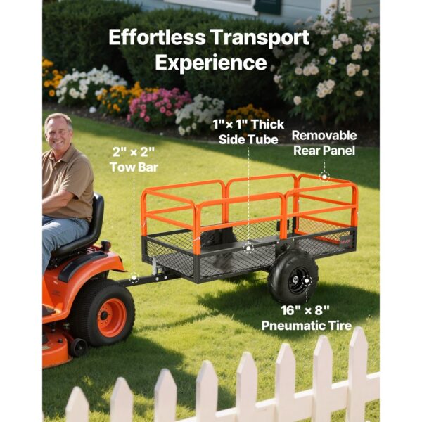 VEVOR Kippanhänger, 725,75 kg, ATV-UTV-Anhänger aus Stahl zum Hinterherziehen, Kipper mit abnehmbarer Rückwand, Gartenanhänger zum Hinterherziehen für Rasenmäher, Traktoren und Gartenabfälle – Bild 3