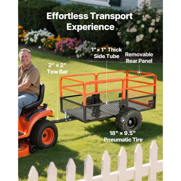 VEVOR Kippanhänger, 800,59 kg, ATV-UTV-Anhänger aus Stahl zum Hinterherziehen, Kipper mit abnehmbarer Rückwand, Gartenanhänger zum Hinterherziehen für Rasenmäher, Traktoren und Gartenabfälle – Bild 3