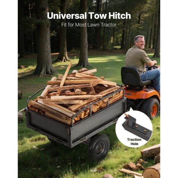 VEVOR Kippanhänger, 226,79 kg Fassungsvermögen, ATV-UTV-Transportanhänger 142x76x70 cm, Kippwagen mit 35,56 cm Reifen, Handzug oder Fußpedal, Hofanhänger für Rasenmähertraktoren – Bild 2