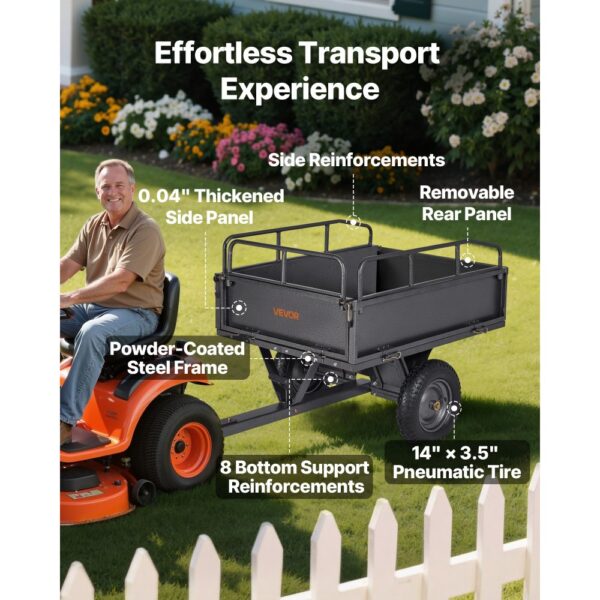 VEVOR Kippanhänger, 226,79 kg Fassungsvermögen, ATV-UTV-Transportanhänger 142x76x70 cm, Kippwagen mit 35,56 cm Reifen, Handzug oder Fußpedal, Hofanhänger für Rasenmähertraktoren – Bild 3