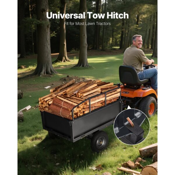 VEVOR Kippanhänger, 272 kg Fassungsvermögen, ATV-UTV-Transportanhänger, Kippwagen zum Hinterherziehen mit 40,64 cm Reifen, Handzug oder Fußpedal, Hofanhänger für Rasenmähertraktoren – Bild 2
