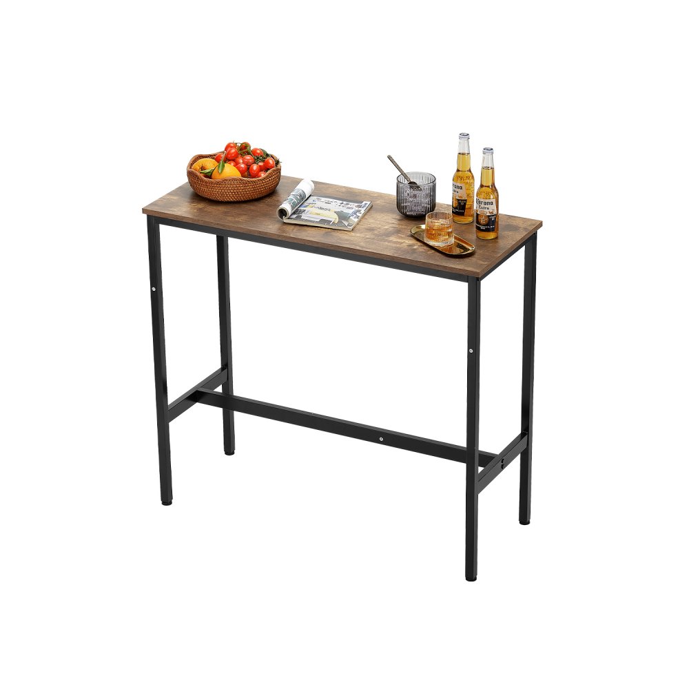 VEVOR Bartisch Bistrotisch Kneipentisch mit Metallrahmen, schmaler & langer Küchentisch Esstisch (991 x 406 x 902 mm), Ausstellungstisch für Wohnzimmerpartys Pubs Esszimmer Cafés, Braun & Schwarz