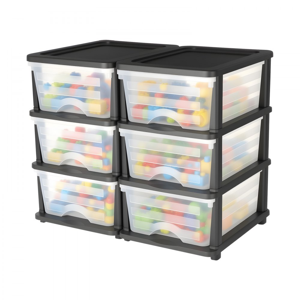 VEVOR Schubladenwagen Schubladenschrank mit 3 Schubladen (2er-Pack), rollbarer Schubladenbox Rollcontainer aus Kunststoff mit durchsichtigen Behältern für Bürobedarf Bastelräume Klassenzimmer