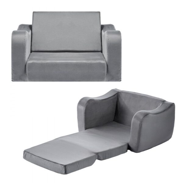 VEVOR Kindersofa Kindersessel aus 28D-Schwamm & kurzem Flor mit Armlehnen, waschbares Kindersofa, Kindercouch umwandelbares Schlafsofa Kleinkindersofa (M) für Spielzimmer Schlafzimmer Wohnzimmer Grau