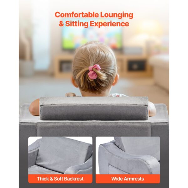 VEVOR Kindersofa Kindersessel aus 28D-Schwamm & kurzem Flor mit Armlehnen, waschbares Kindersofa, Kindercouch umwandelbares Schlafsofa Kleinkindersofa (M) für Spielzimmer Schlafzimmer Wohnzimmer Grau – Bild 4