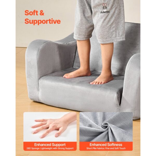 VEVOR Kindersofa Kindersessel aus 28D-Schwamm & kurzem Flor mit Armlehnen, waschbares Kindersofa, Kindercouch umwandelbares Schlafsofa Kleinkindersofa (M) für Spielzimmer Schlafzimmer Wohnzimmer Grau – Bild 5