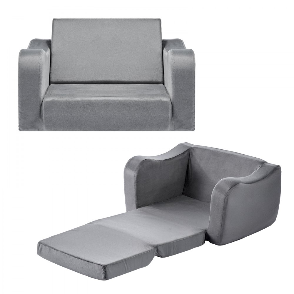 VEVOR Kindersofa Kindersessel aus 28D-Schwamm & kurzem Flor mit Armlehnen, waschbares Kindersofa, Kindercouch umwandelbares Schlafsofa Kleinkindersofa (M) für Spielzimmer Schlafzimmer Wohnzimmer Grau