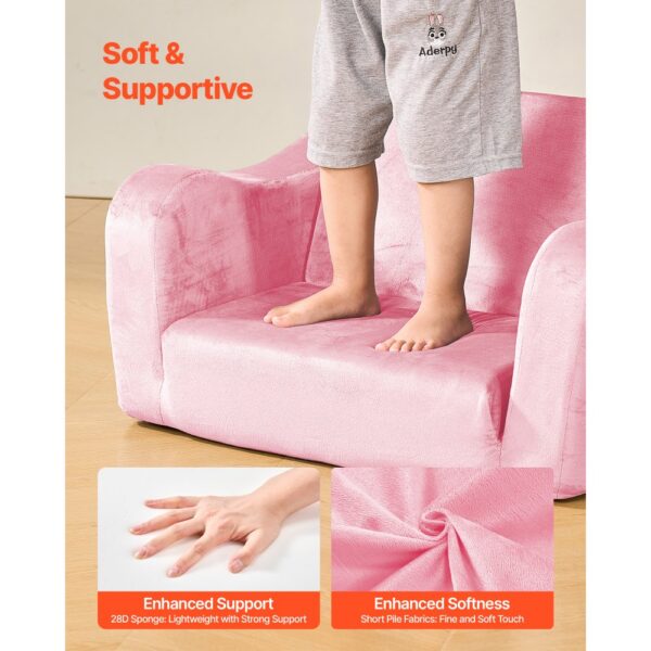 VEVOR Kindersofa Kindersessel aus 28D-Schwamm & kurzem Flor mit Armlehnen, Kleinkindersofa zum Lesen und Spielen, Kindercouch umwandelbares Schlafsofa für Spielzimmer Schlafzimmer Rosa M (Maß) – Bild 5