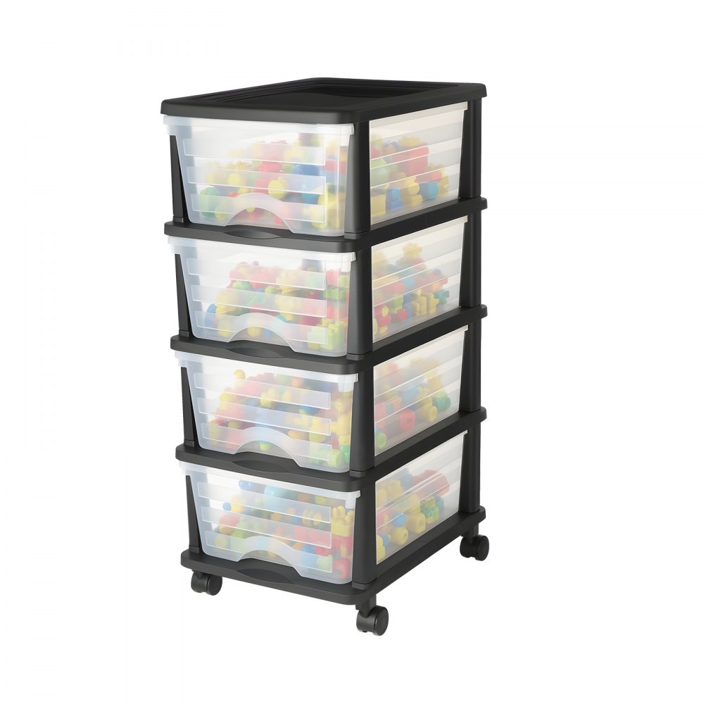 VEVOR Schubladenwagen Schubladenschrank mit 4 Schubladen (17 L / per), rollbarer Schubladen-Container Schubladenbox mit durchsichtigen Behältern für Bürobedarf Bastelräume Klassenzimmer