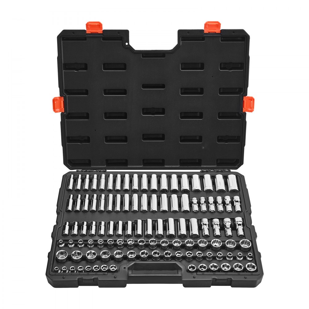 VEVOR Steckschlüsselsatz 104-tlg. 9,5-mm-Antrieb, metrische Größe von 6 bis 24 mm, tief und Standard, Mechaniker-Werkzeugsatz mit Aufbewahrungskoffer, verchromter CR-V-Legierungsstahl