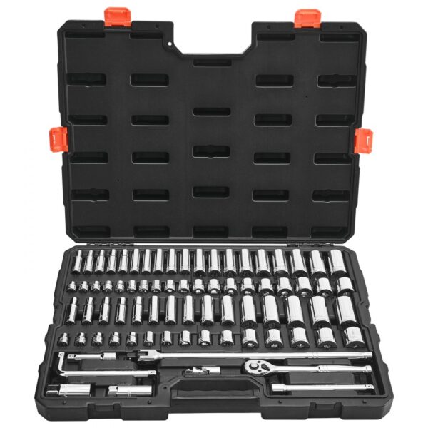 VEVOR Steckschlüsselsatz 76-tlg. 9,5-mm-Antrieb Ratschensatz, SAE und metrisch, tief und flach, Werkzeugsatz mit Zubehör und Aufbewahrungskoffer, CR-V-Legierungsstahl, für Autoreparatur