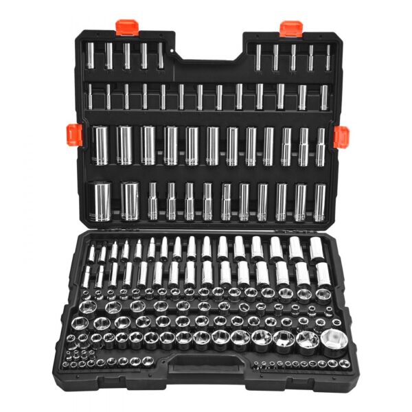 VEVOR Steckschlüsselsatz 163-tlg. 9,53 & 6,4 & 12,7 mm Antriebssteckschlüssel-Werkzeugsatz, SAE und metrisch, tief und Standard, mit Aufbewahrungskoffer, verchromter CR-V-Legierungsstahl