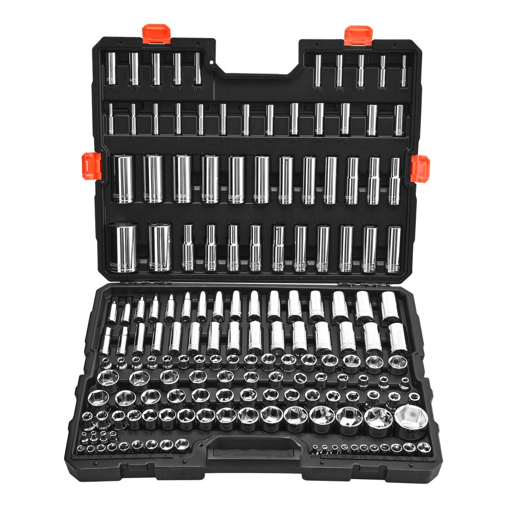 VEVOR Steckschlüsselsatz 163-tlg. 9,53 & 6,4 & 12,7 mm Antriebssteckschlüssel-Werkzeugsatz, SAE und metrisch, tief und Standard, mit Aufbewahrungskoffer, verchromter CR-V-Legierungsstahl