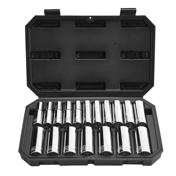 VEVOR Steckschlüsselsatz 18-tlg. 12,7 mm Antrieb, Steckschlüssel-Werkzeugsatz, metrische Größe von 10 bis 27 mm, mit Aufbewahrungskoffer, klare Markierungen, verchromter CR-V-Legierungsstahl