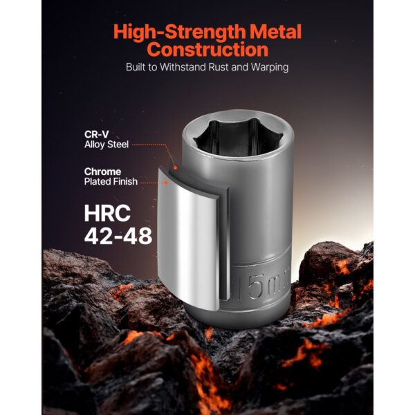 VEVOR Steckschlüsselsatz 18-tlg. 12,7 mm Antrieb, Steckschlüssel-Werkzeugsatz, metrische Größe von 10 bis 27 mm, mit Aufbewahrungskoffer, klare Markierungen, verchromter CR-V-Legierungsstahl – Bild 2