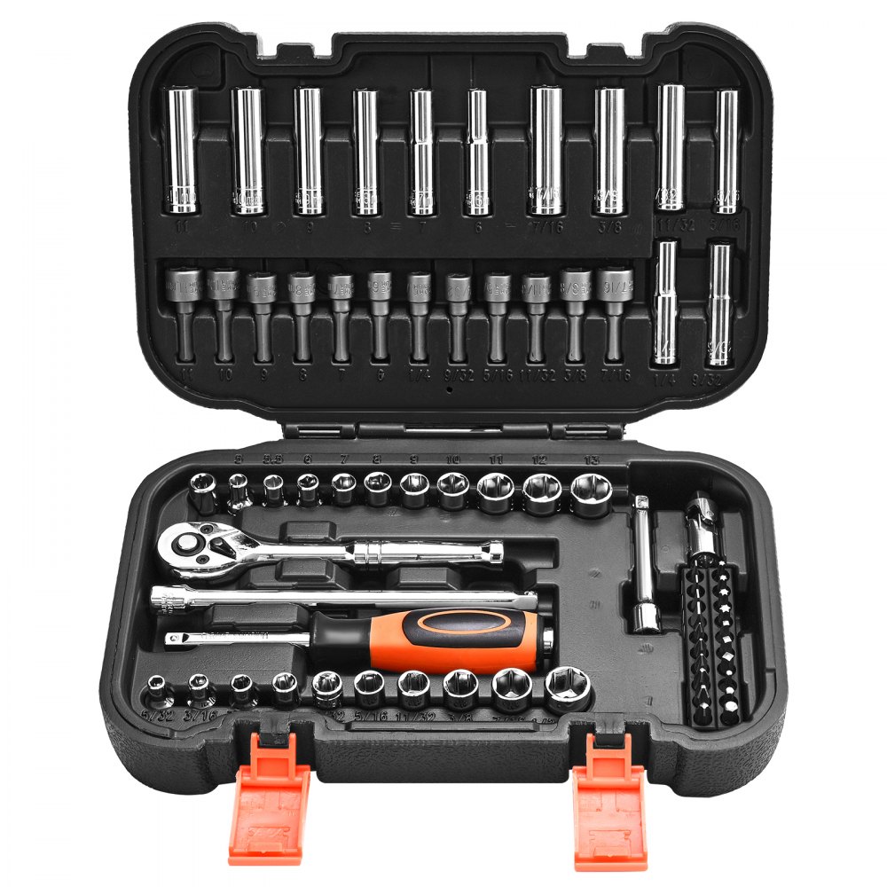 VEVOR Steckschlüsselsatz Ratschensatz 70-tlg. 6,4-mm-Antrieb, SAE und metrisch, tief und flach, Mechaniker-Werkzeugsatz mit Bits Zubehör Aufbewahrungskoffer, CR-V-Legierungsstahl, für Autoreparatur