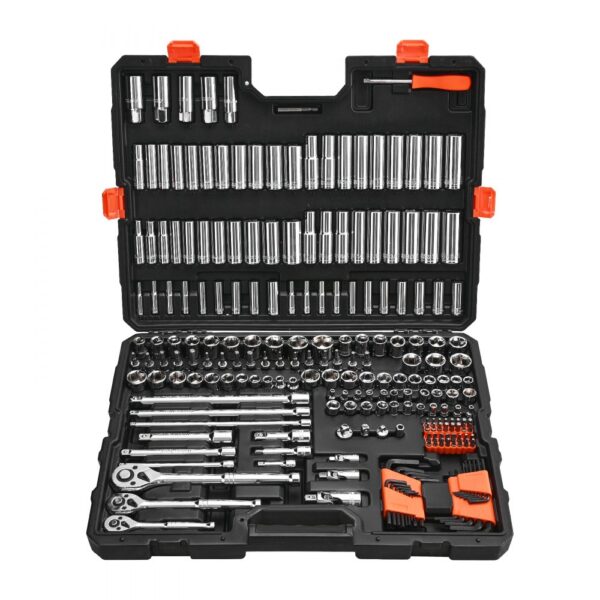 VEVOR Steckschlüsselsatz 225-tlg. 9,53/6,4/12,7 mm Antriebssteckschlüsselsatz Ratschensatz, SAE und metrisch, tief und flach, mit Bits Zubehör Tragkoffer, CR-V-Legierungsstahl, für Reparatur