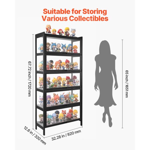 VEVOR Sammlervitrine Vitrinenschrank 5-stöckig, 172 cm hoch, Standvitrine mit natürlicher Holzrahmen (9,07 kg Tragkraft pro Schicht), Standregal Bücherregal für Büro Spielzimmer Wohnzimmer – Bild 3