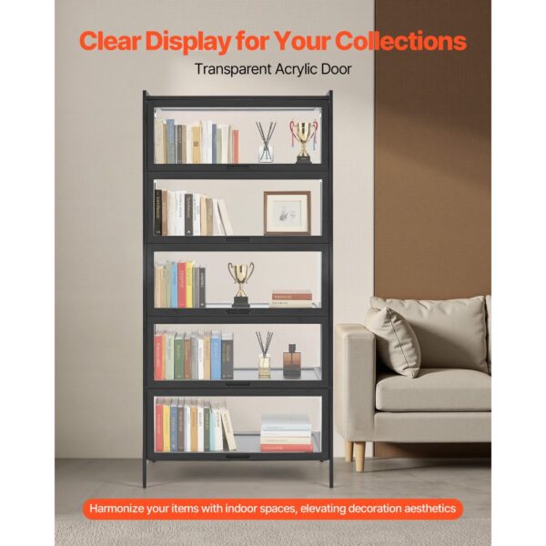 VEVOR Sammlervitrine Vitrinenschrank 5-stöckig, 172 cm hoch, Standvitrine mit natürlicher Holzrahmen (9,07 kg Tragkraft pro Schicht), Standregal Bücherregal für Büro Spielzimmer Wohnzimmer – Bild 4