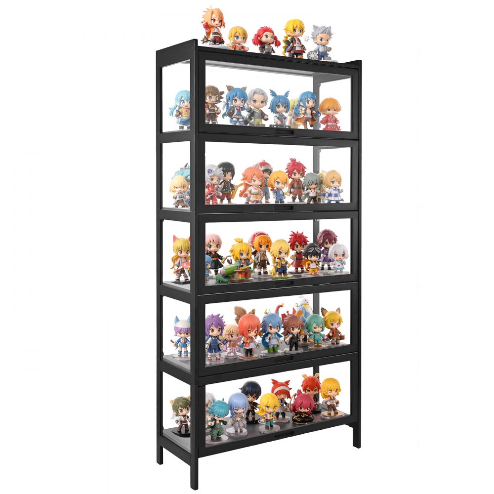 VEVOR Sammlervitrine Vitrinenschrank 5-stöckig, 172 cm hoch, Standvitrine mit natürlicher Holzrahmen (9,07 kg Tragkraft pro Schicht), Standregal Bücherregal für Büro Spielzimmer Wohnzimmer