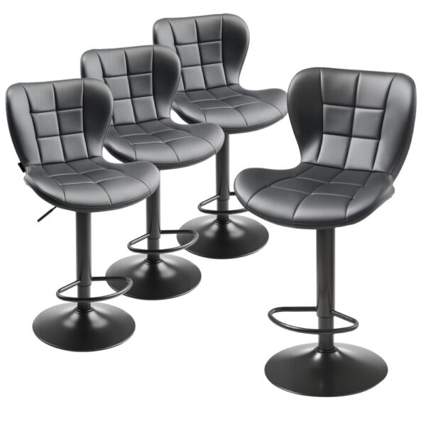 VEVOR Barhocker 4 Stk. moderner Thekenhocker aus PU-Leder, 360° drehbarer Bistrohocker mit Rückenlehne & Fußstütze, höhenverstellbarer Küchenhocker (149,7 kg belastbar) für Esszimmer Schwarz