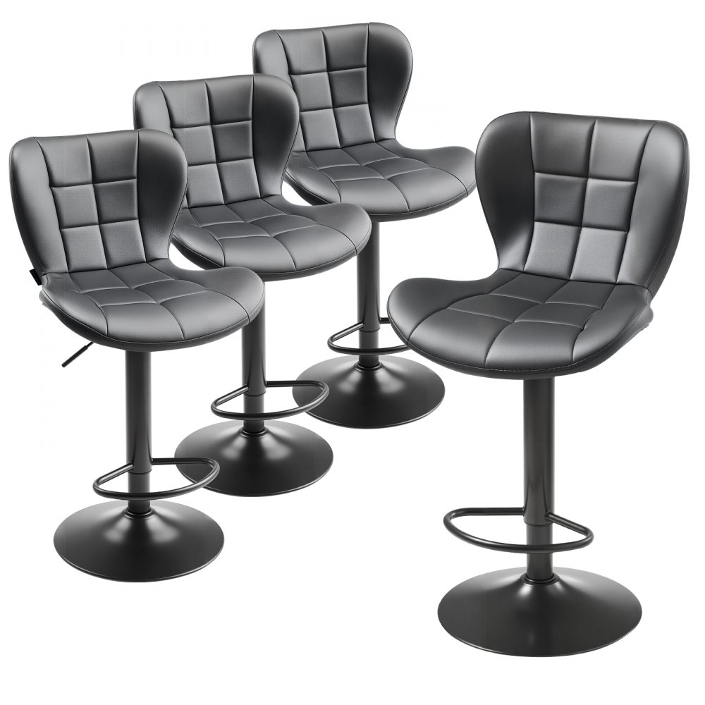 VEVOR Barhocker 4 Stk. moderner Thekenhocker aus PU-Leder, 360° drehbarer Bistrohocker mit Rückenlehne & Fußstütze, höhenverstellbarer Küchenhocker (149,7 kg belastbar) für Esszimmer Schwarz