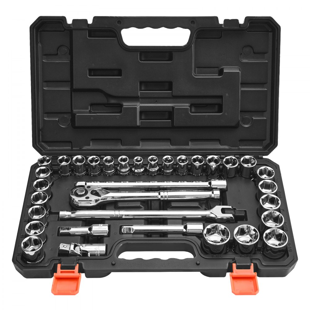 VEVOR Steckschlüsselsatz 33-tlg. 12,7 mm Antriebssteckschlüssel und Ratschensatz, SAE und metrisch, Werkzeugsatz mit Ratschenschlüssel, Verlängerungsstange Tragkoffer, CR-V-Legierungsstahl