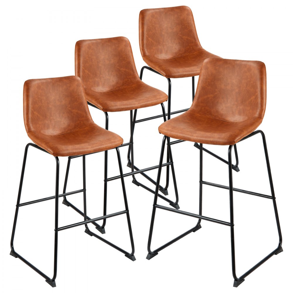 VEVOR Barhocker Thekenhocker 4 Stk. (945 mm hoch) Küchenstuhl Barstuhl aus PU-Leder mit Rückenlehne & Metallrahmen, Bistrostuhl (149,7 kg belastbar) Küche Esszimmer Kücheninsel Bar, Braun