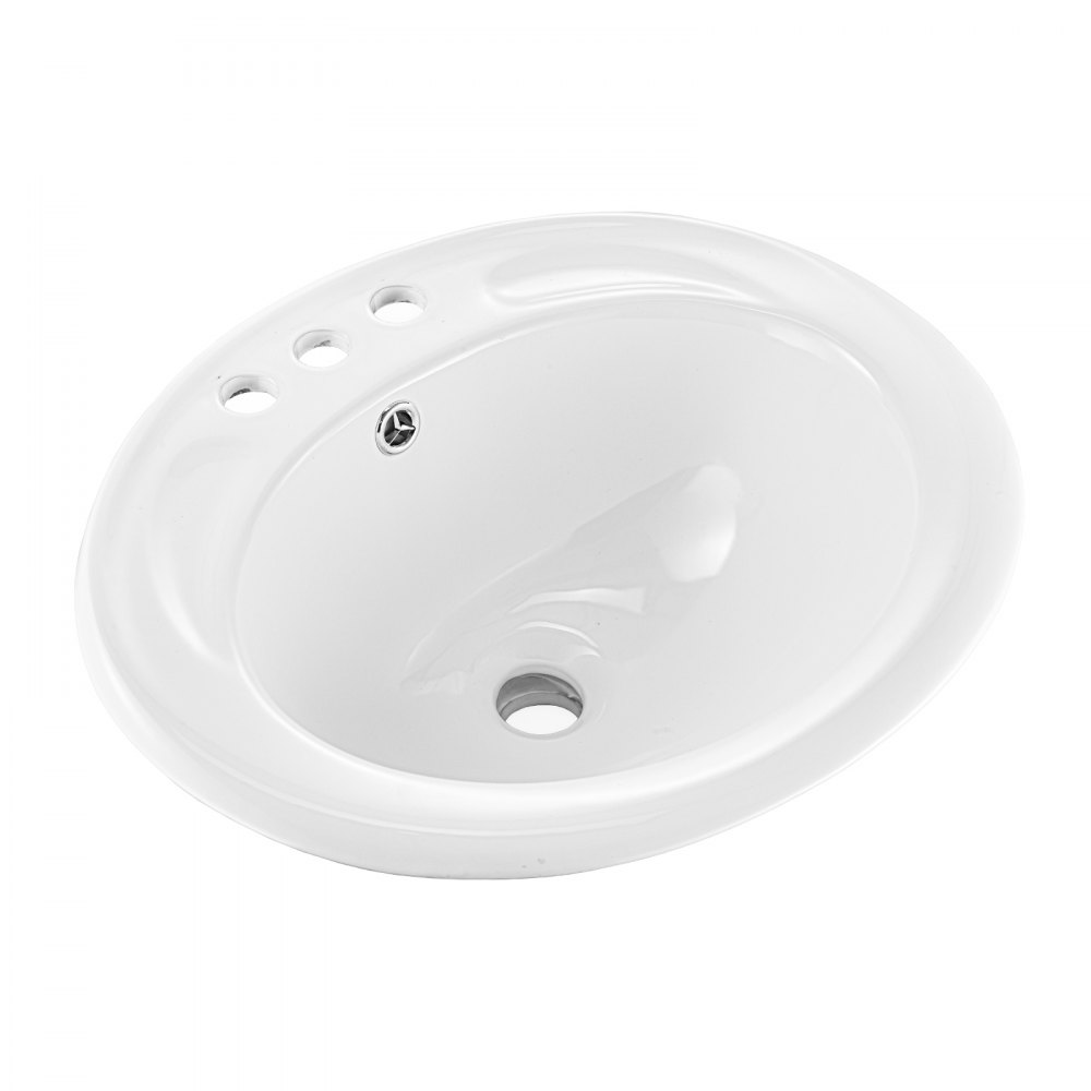 VEVOR Halbeinbauwaschbecken Handwaschbecken 485 x 425 mm ovales Aufsatzwaschbecken mit Überlauf & 3 Wasserhahnlöchern, modernes Einbauwaschbecken für kleine Räume Küchen Badezimmer Weiß