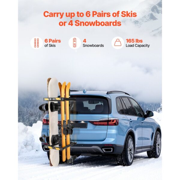 VEVOR Skiboard Snowboard Dachträger für bis zu 6 Paar Ski/4 Snowboards, abschließbarer Skidachträger mit Sicherheitsgurt & Kippzugang, verstellbarer Skihalter passend für die Anhängerkupplung – Bild 2