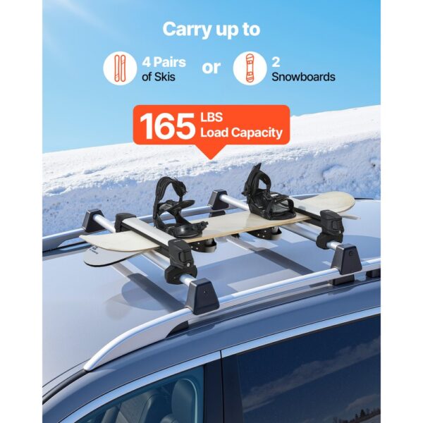 VEVOR Skiboard Snowboard Dachträger für bis zu 4 Paar Ski / 2 Snowboards, 2 x abschließbarer Skidachträger mit Gummipolsterung, Skihalter Träger für die meisten Querträger (465 mm Ladebreite) – Bild 2