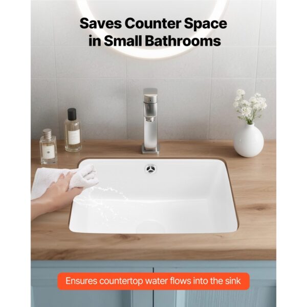 VEVOR Unterbauwaschbecken Handwaschbecken 400 x 305 mm rechteckiges Spülbecken aus Keramik mit Überlaufloch, moderne Unterbauspüle Küchenspüle für kleine Räume, Badezimmerwaschbecken Weiß – Bild 2