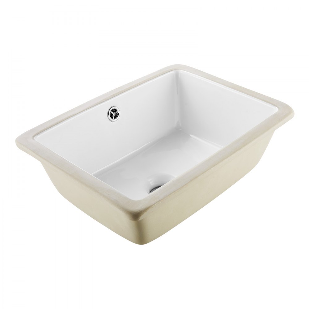 VEVOR Unterbauwaschbecken Handwaschbecken 400 x 305 mm rechteckiges Spülbecken aus Keramik mit Überlaufloch, moderne Unterbauspüle Küchenspüle für kleine Räume, Badezimmerwaschbecken Weiß