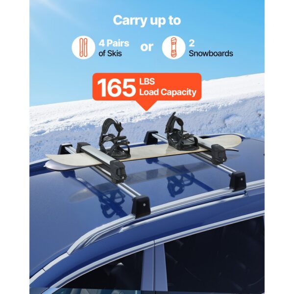 VEVOR Skiboard Snowboard Dachträger für bis zu 4 Paar Ski/2 Snowboards, 2-tlg. abschließbarer Skidachträger mit Gummipolsterung, Skihalter aus Aluminiumlegierung für die meisten Querträger – Bild 2 VEVOR Skiboard Snowboard Dachträger für bis zu 4 Paar Ski/2 Snowboards, 2-tlg. abschließbarer Skidachträger mit Gummipolsterung, Skihalter aus Aluminiumlegierung für die meisten Querträger – Bild 2