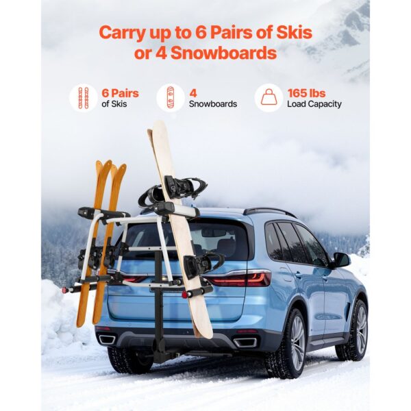 VEVOR Skiboard Snowboard Dachträger für bis zu 6 Paar Ski/4 Snowboards, abschließbarer Skidachträger mit Gummipolsterung & Sicherheitsgurt, Skihalter Träger Anhängerkupplungsträger – Bild 2