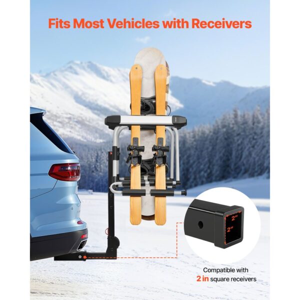 VEVOR Skiboard Snowboard Dachträger für bis zu 6 Paar Ski/4 Snowboards, abschließbarer Skidachträger mit Gummipolsterung & Sicherheitsgurt, Skihalter Träger Anhängerkupplungsträger – Bild 3