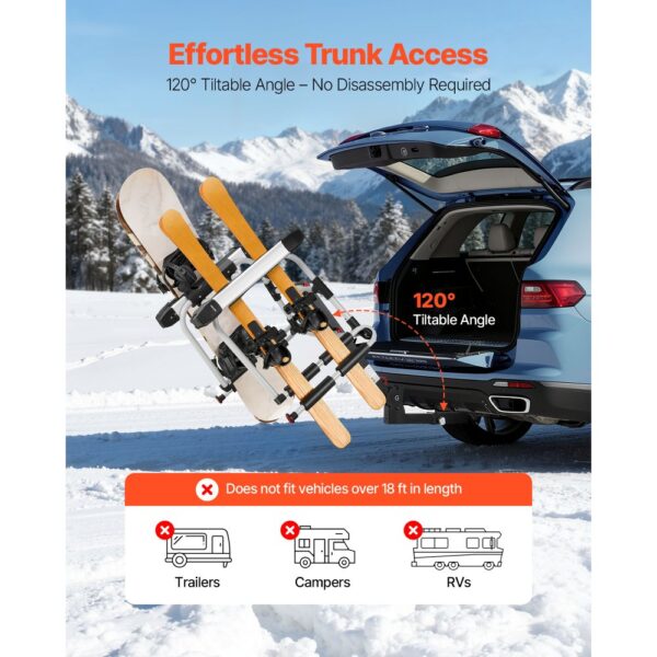 VEVOR Skiboard Snowboard Dachträger für bis zu 6 Paar Ski/4 Snowboards, abschließbarer Skidachträger mit Gummipolsterung & Sicherheitsgurt, Skihalter Träger Anhängerkupplungsträger – Bild 4