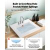VEVOR Halbeinbauwaschbecken Handwaschbecken 510 x 465 mm rechteckiges Aufsatzwaschbecken mit Überlauf & 3 Wasserhahnlöchern, modernes Einbauwaschbecken für kleine Räume Küchen Badezimmer Weiß – Bild 4