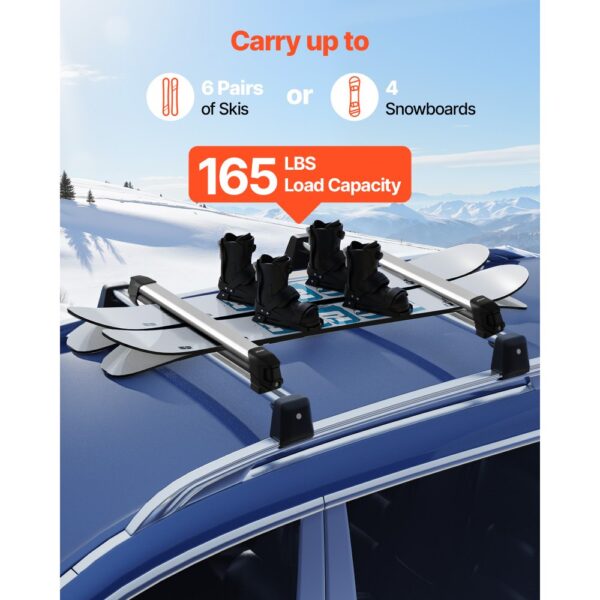 VEVOR Skiboard Snowboard Dachträger für bis zu 6 Paar Ski / 4 Snowboards, abschließbarer Skidachträger mit Gummipolsterung, Skihalter für die meisten geschlitzten Querträger (715 mm Ladebreite) – Bild 2 VEVOR Skiboard Snowboard Dachträger für bis zu 6 Paar Ski / 4 Snowboards, abschließbarer Skidachträger mit Gummipolsterung, Skihalter für die meisten geschlitzten Querträger (715 mm Ladebreite) – Bild 2