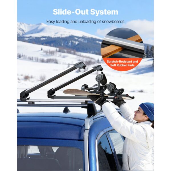 VEVOR Skiboard Snowboard Dachträger für bis zu 6 Paar Ski / 4 Snowboards, abschließbarer Skidachträger mit Gummipolsterung, Skihalter für die meisten geschlitzten Querträger (715 mm Ladebreite) – Bild 4 VEVOR Skiboard Snowboard Dachträger für bis zu 6 Paar Ski / 4 Snowboards, abschließbarer Skidachträger mit Gummipolsterung, Skihalter für die meisten geschlitzten Querträger (715 mm Ladebreite) – Bild 4