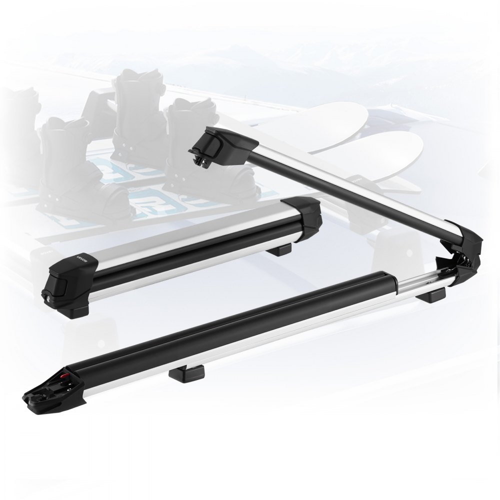 VEVOR Skiboard Snowboard Dachträger für bis zu 6 Paar Ski / 4 Snowboards, abschließbarer Skidachträger mit Gummipolsterung, Skihalter für die meisten geschlitzten Querträger (715 mm Ladebreite)