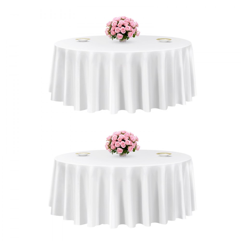 VEVOR 2 Stk. runde Tischdecken Tischwäsche 3048 mm, knitterfreier Tischdeckenschutz, maschinenwaschbares Tischtuch aus Polyestergewebe für Partys Hochzeiten Bankette formelle Veranstaltungen, Weiß
