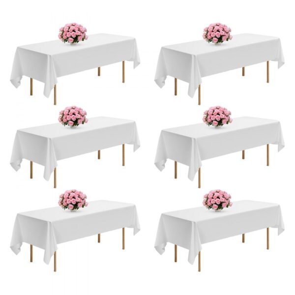 VEVOR 6 x Tischdecke Tischwäsche 1524x2591 mm, wiederverwendbarer Tischdeckenschutz, maschinenwaschbares Tischtuch aus Polyestergewebe für Partys Hochzeiten Bankette formelle Veranstaltungen, Weiß