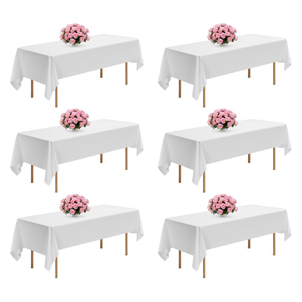 VEVOR 6 x Tischdecke Tischwäsche 1524x2591 mm, wiederverwendbarer Tischdeckenschutz, maschinenwaschbares Tischtuch aus Polyestergewebe für Partys Hochzeiten Bankette formelle Veranstaltungen, Weiß