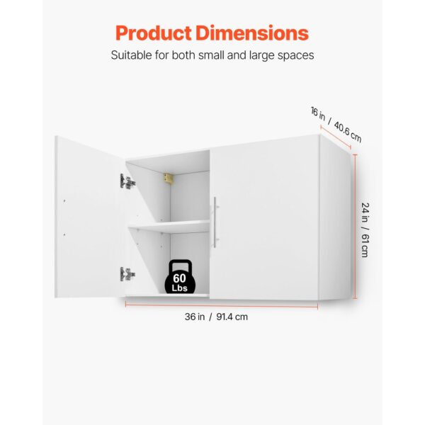 VEVOR Wandschrank für Waschküche, 2-stöckiger Wandhängeschrank mit verstellbarer Ablage, Küchenschrank mit 2 Türen, für Küche Bad Wäscherei, 40,6 x 91,4 x 61 cm (T x B x H), Oberschrank Weiß – Bild 2