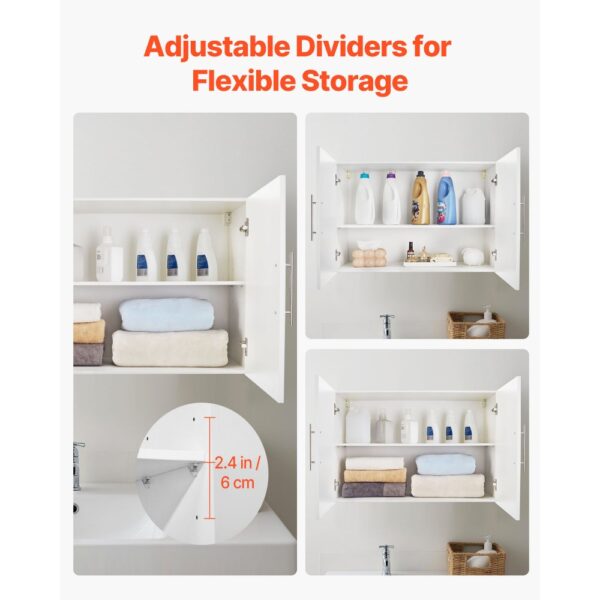 VEVOR Wandschrank für Waschküche, 2-stöckiger Wandhängeschrank mit verstellbarer Ablage, Küchenschrank mit 2 Türen, für Küche Bad Wäscherei, 40,6 x 91,4 x 61 cm (T x B x H), Oberschrank Weiß – Bild 4