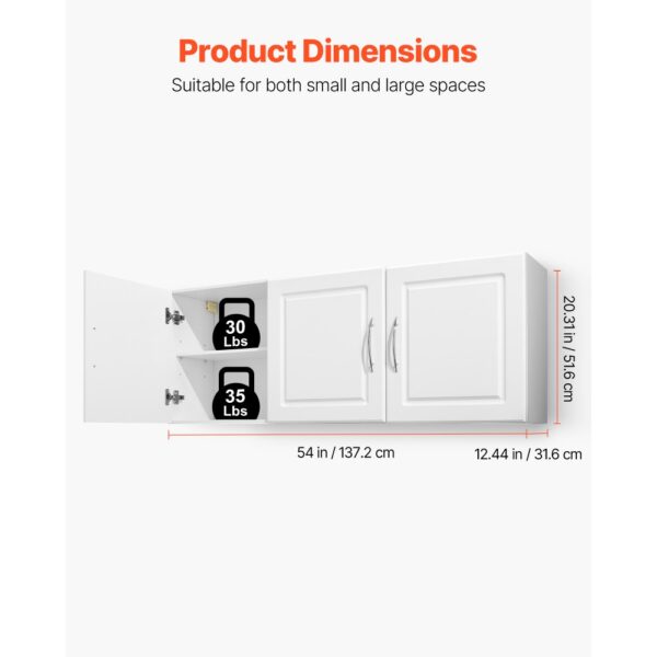 VEVOR Wandschrank für Waschküche, 2-stöckiger Wandhängeschrank mit verstellbarer Ablage, Küchenschrank mit 3 Türen, für Küche Bad Wäscherei, 31,6x137,2x51,6 cm (T x B x H), Oberschrank Weiß – Bild 2