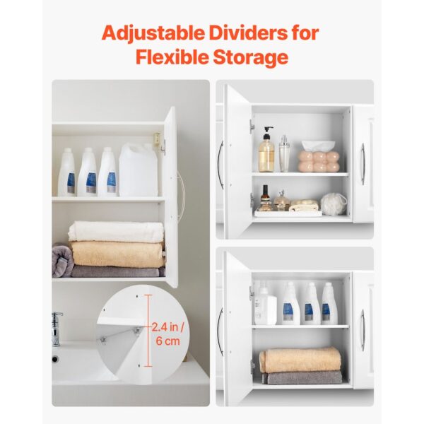 VEVOR Wandschrank für Waschküche, 2-stöckiger Wandhängeschrank mit verstellbarer Ablage, Küchenschrank mit 3 Türen, für Küche Bad Wäscherei, 31,6x137,2x51,6 cm (T x B x H), Oberschrank Weiß – Bild 4