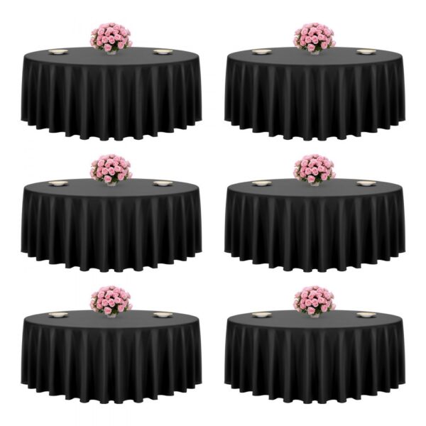VEVOR 6 x runde Tischdecken Tischwäsche 3048 mm, knitterfreier Tischdeckenschutz, maschinenwaschbares Tischtuch aus Polyestergewebe für Partys Hochzeiten Bankette formelle Veranstaltungen, Schwarz