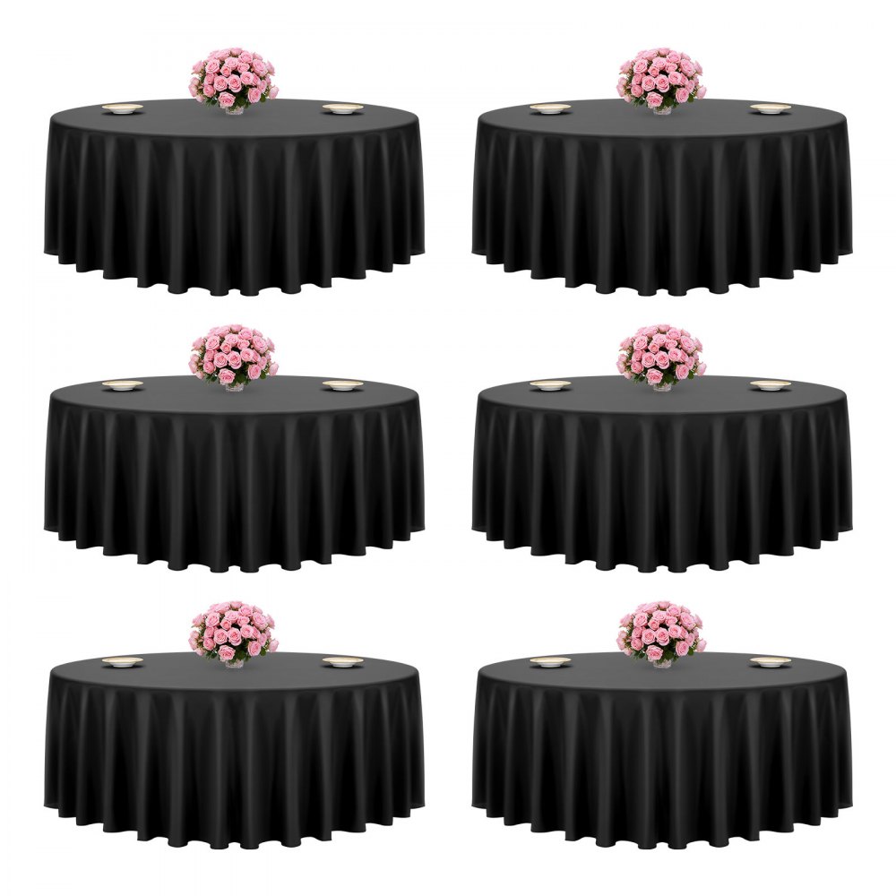 VEVOR 6 x runde Tischdecken Tischwäsche 3048 mm, knitterfreier Tischdeckenschutz, maschinenwaschbares Tischtuch aus Polyestergewebe für Partys Hochzeiten Bankette formelle Veranstaltungen, Schwarz